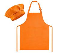 Morcheiong Kids Chef Hat and Apron Set, Adjustable Orange Children's Painting Apron and Chef Hat with 2 Large Pocket for Kids Cooking Painting Baking Activity