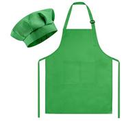 Morcheiong Kids Chef Hat and Apron Set, Adjustable Sage Green Children's Painting Apron and Chef Hat with 2 Large Pocket for Kids Cooking Painting Baking Activity