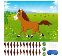 Morcheiong Pin The Tail on The Horse Birthday Game with 48 Tails for Kids Farm Birthday Party Supplies Decorations Favors