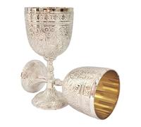 Morcomart Handcrafted Solid Brass Wine Chalice Goblet - Champagne, & Beverage - Elegant Decorative & Functional Cup for Wedding, Gift, Medieval Decor, Royal Dining (Silver)