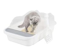 Morcte Open Top Cat Litter Box with Scoop, Anti-Splashing High Side Plastic Cat Litter Tray, White