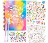 Mordely DIY Journal Kit for Girls, 14 Piece Notebook Set with 1 Spiral Journal, 10 Sticker Sheets, 1 Butterfly Rhinestone Sticker Sheet and 2 Pastel Pens, Scrapbook Diary Decoration Gift Set for Kids
