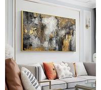 Morden Abstract Oil Painting On Canvas Gold Black Grey Extra Large Size Wall Art Gold Frame Prints For Living room Decor 28x45inch/70x115cm With Golden Frame