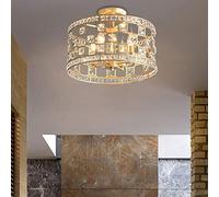 Morden Ceiling Light 16" Sparkling Crystal Drum Contemporary Metal Semi-Flush Mount LED Lamp Pendant in Gold for Living Room Hotel Hall Bedroom