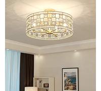 Morden Ceiling Light 23.5" Sparkling Crystal Drum Contemporary Metal Semi-Flush Mount LED Lamp Pendant in Gold for Living Room Hotel Hall Bedroom