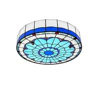 Morden Ceiling Light Mediterranean Style Blue Glass LED Lamp Tiffany Flush Mount Featuring Lily Pattern Hand-Made Art Deco Hanging for Bedroom Living Room Hotel - 19.5" (50 cm)