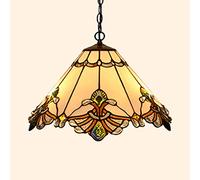 Morden Ceiling Light Tiffany Style LED Pendant ing Stained Glass Cone Pendant 2 Antique Lamp Art Decoration Hanging for Dining Room Restaurant Hotel - Beige, 17.3" (44 cm)