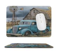 Morden Colorful Blue Truck Stitched Edge Mouse Pad,Rustic American Western Farmhouse Barn Tractor Windmill Soft Mousepad with Non-Slip for Office,Home 9.4"x7.9"