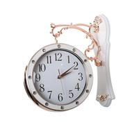 Morden Wall Clock Double Sided Wall Mounted Watch Time Vintage Design 360 Degree Rotate Non Ticking Round Station Watch Time for Lobby Living Room Garden, white