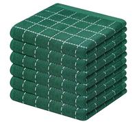 Mordimy 100% Cotton Terry Cloth Dish Cloths, Soft and Absorbent Checkered Dish Towels, Quick Drying Dish Rags for Washing Dishes, 6 Pack, 12 x 12 Inches, Dark Green