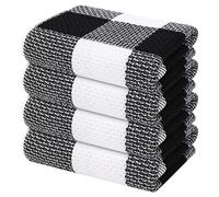 Mordimy 100% Cotton Waffle Weave Kitchen Towels, 13 x 28 Inches, Super Soft and Absorbent Buffalo Check Dish Towels for Drying Dishes, 4-Pack, Black & White