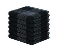 Mordimy 100% Cotton Waffle Weave Plaid Dish Cloths, 12 x 12 Inches, Super Soft and Absorbent Quick Drying Buffalo Check Dish Rags for Kitchen, 6-Pack, Black & Grey
