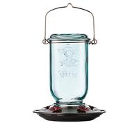 More Birds Clear Glass Mason Jar Hummingbird Feeder with Rustic Finish, 25 Ounce Nectar Capacity