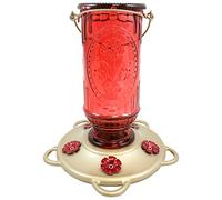 More Birds Hummingbird Feeder, Glass Hummingbird Feeders, Red, 5 Feeding Stations, 20-Ounce Nectar Capacity, Vintage Antique Bottle