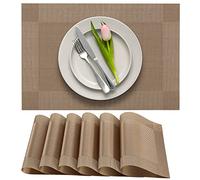 More Décor Dining Table Placemats, Washable Heat-Resistant PVC Vinyl Table Mats for Dining Room and Kitchen, Anti-Slip - Set of 4 - Light Brown