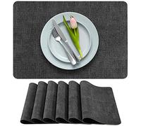 More Décor Faux Leather Placemats Set of 6 for Dining Table - Waterproof, Wipeable, Washable, Stain & Heat Resistant, Non-Slip Table Mats - 12 X 17 Inch, Dark Grey