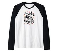 More Dogs Less Drama - Modern Pawprint and Heart Cute Dog Raglan Baseball Tee