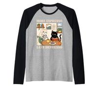 More Espresso Less Depresso Funny Cat Coffee Reading Design Raglan Baseball Tee