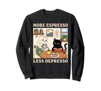 More Espresso Less Depresso Funny Cat Coffee Reading Design Sweatshirt