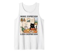 More Espresso Less Depresso Funny Cat Coffee Reading Design Tank Top