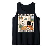 More Espresso Less Depresso Funny Cat Coffee Reading Design Tank Top