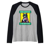 More Espresso Less Depresso Funny Coffee Cat Raglan Baseball Tee