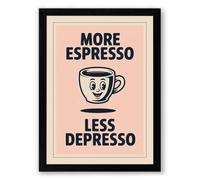 More Espresso, Less Depresso Retro Framed Wall Art Print A1 (84.1×59.4cm) Black, Wall Decor for Living Room, Bedroom, Office & Home, Ready to Hang, Art Gift