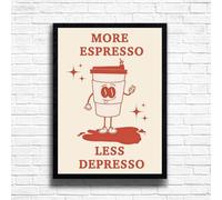 More Espresso Less Despresso, Retro Funky Quote Print Wall Art Gift, A4 and A3 Size Frame Options Available, Home, Pub, Café, Bar Decoration Wall Art Print, Funny Cute Pictures (A4 Framed (Black))