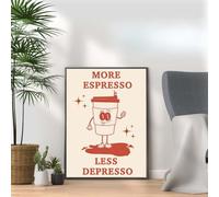 More Espresso Less Despresso, Retro Funky Quote Print Wall Art Gift, A4 and A3 Size Frame Options Available, Home, Pub, Café, Bar Decoration Wall Art Print, Funny Cute Pictures (A4 Print Only)