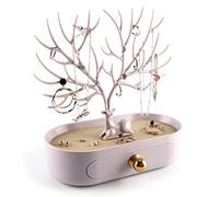 MORE&LESS Antlers Jewelry Display Stand with Aluminium alloy handle, Tree Tower Rack Hanging Organizer for Ring Earrings Necklace Bracelet, Deer Horn Tree Stand with Storage Drawer and Tray