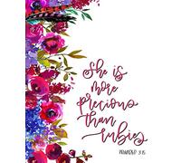 More Precious Than Rubies: Notebook, Journal & Diary: Dot Matrix Grid Style 120 Pages : Proverbs Hand Lettering Bible Verse & Purple Flowers 0076