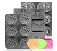 (More Styles Optional) Fuehbur 3 Pack Bee Soap Silicone Molds Set, Oval, Rectangular and Hexagon Shape 6 Cavities Honeycomb Moulds for DIY Craft, Wax Melts Beeswax, 3PCS