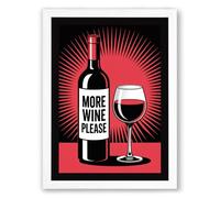 More Wine Please Retro Framed Wall Art Print A1 (84.1×59.4cm) White, Wall Decor for Living Room, Bedroom, Office & Home, Ready to Hang, Art Gift
