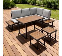 More4Homes Amalfi Garden Dining Set 6 Seater Outdoor Corner Dining Furniture With Table (Grey)