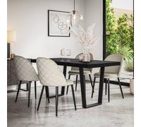 More4Homes Aria Dining Table And Chairs - Black Table Top W Black Legs + Raye Velvet Dining Chair Beige Set Of 4