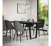 More4Homes Aria Dining Table And Chairs - Black Table Top W Black Legs + Raye Velvet Dining Chair Green Set Of 4