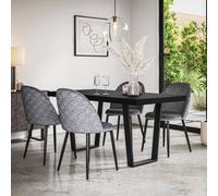 More4Homes Aria Dining Table And Chairs - Black Table Top W Black Legs + Raye Velvet Dining Chair Grey Set Of 4