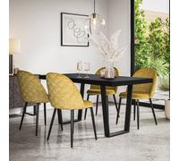 More4Homes Aria Dining Table And Chairs - Black Table Top W Black Legs + Raye Velvet Dining Chair Mustard Set Of 6