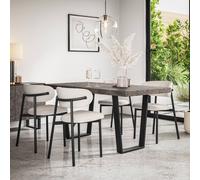 More4Homes Aria Dining Table And Chairs - Concrete Effect Table Top W Black Legs + Myla Linen Dining Chair Beige Set Of 4