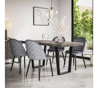 More4Homes Aria Dining Table And Chairs - Concrete Effect Table Top W Black Legs + Raye Velvet Dining Chair Grey Set Of 4