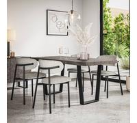 More4Homes Aria Dining Table And Chairs - Concrete Effect Table Top W Black Legs + Myla Linen Dining Chair Grey Set Of 6