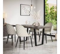 More4Homes Aria Dining Table And Chairs - Concrete Effect Table Top W Black Legs + Raye Velvet Dining Chair Beige Set Of 6