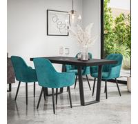 More4Homes Aria Dining Table And Chairs - Black Table Top W Black Legs + Anika Velvet Dining Chair Set Of 6 (Blue)