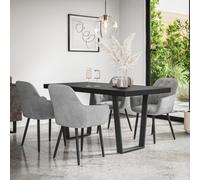 More4Homes Aria Dining Table And Chairs - Black Table Top W Black Legs + Anika Velvet Dining Chair Set Of 6 (Grey)