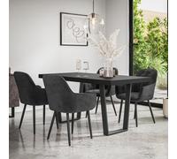 More4Homes Aria Dining Table And Chairs - Black Table Top W Black Legs + Anika Velvet Dining Chair Set Of 4 (Black)