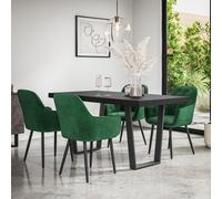 More4Homes Aria Dining Table And Chairs - Black Table Top W Black Legs + Anika Velvet Dining Chair Set Of 6 (Green)