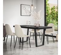 More4Homes Aria Dining Table And Chairs - Black Table Top W Black Legs + Maya Boucle Dining Chair Set Of 6 (Ivory White)