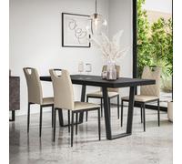 More4Homes Aria Dining Table And Chairs - Black Table Top W Black Legs + Monza Faux Leather Dining Chair Set Of 4 (Beige)