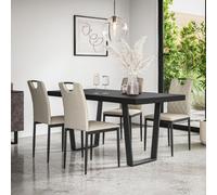 More4Homes Aria Dining Table And Chairs - Black Table Top W Black Legs + Monza Linen Dining Chair Set Of 4 (Beige)