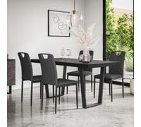 More4Homes Aria Dining Table And Chairs - Black Table Top W Black Legs + Monza Linen Dining Chair Set Of 6 (Charcoal)